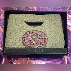 Rachel Zoe Cream Beaded Cut-Out Handle Clutch with removable chain Donut Design